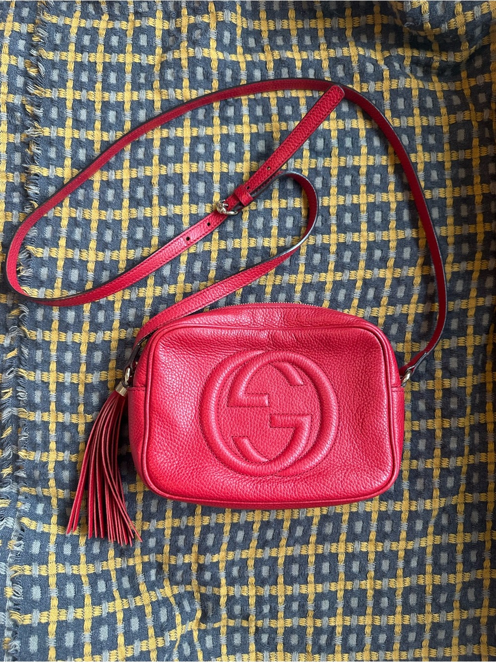 Authentic Gucci Red Soho Small Leather Disco Bag